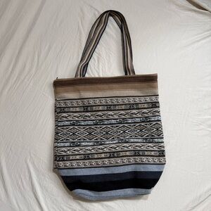 Striped Patterned Tote Bag - Brown, Black, Gray